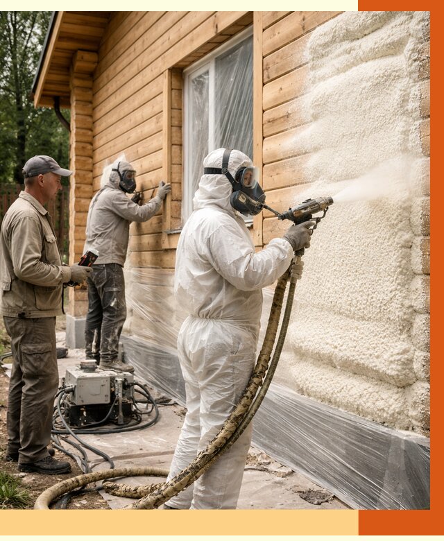 Утепление дома из бруса ППУ в Ноябрьске от 3900 руб/м2 под ключ | ТепломастерНбс