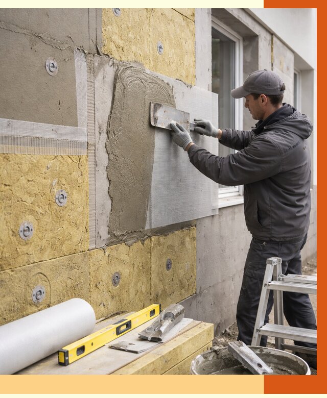 Утепление фасада под штукатурку в Ноябрьске от 4255 руб/м2 — монтаж пенопластом и минватой | ТепломастерНбс