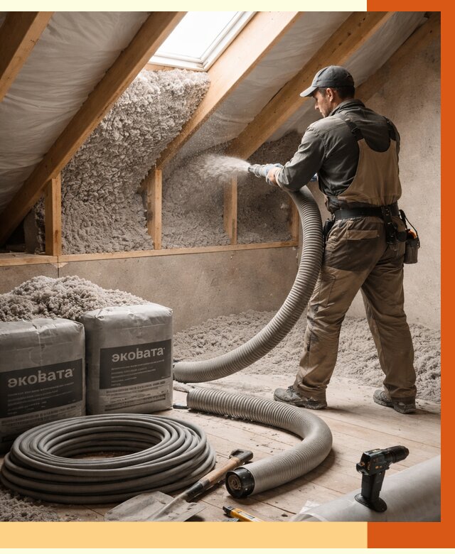 Утепление мансарды эковатой в Ноябрьске от 2229 руб/м2 — монтаж, задувка, цена | ТепломастерНбс