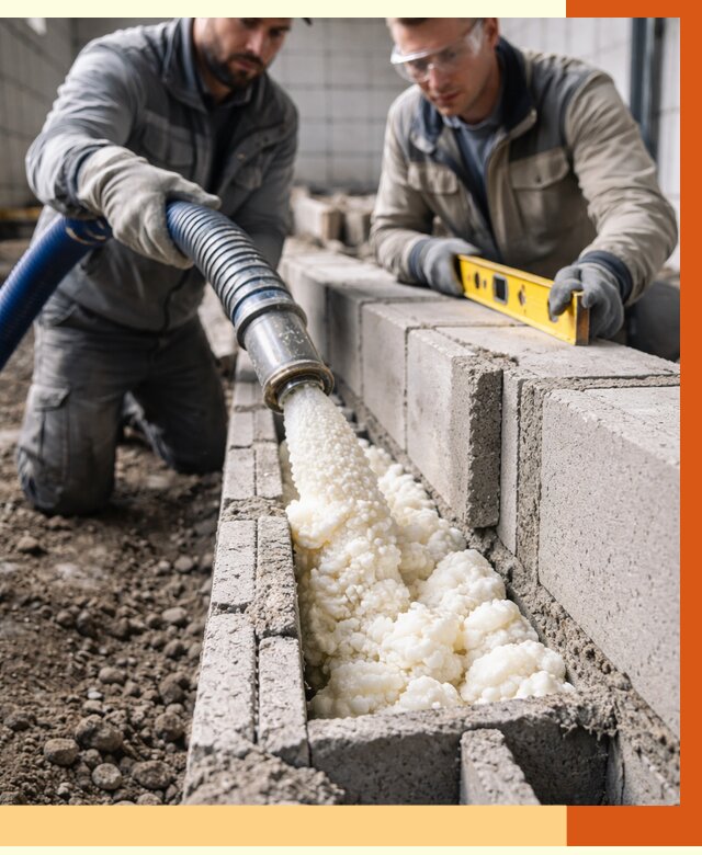 Заполнение колодцевой кладки ППУ в Ноябрьске от 4255 руб. за м2 | ТепломастерНбс