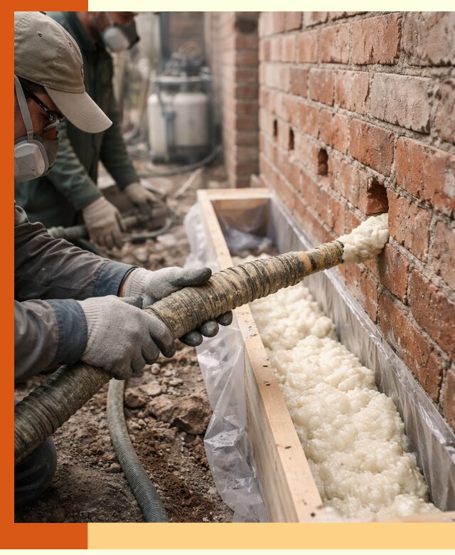 Заливка ППУ в пустоты кирпичной стены в Ноябрьске