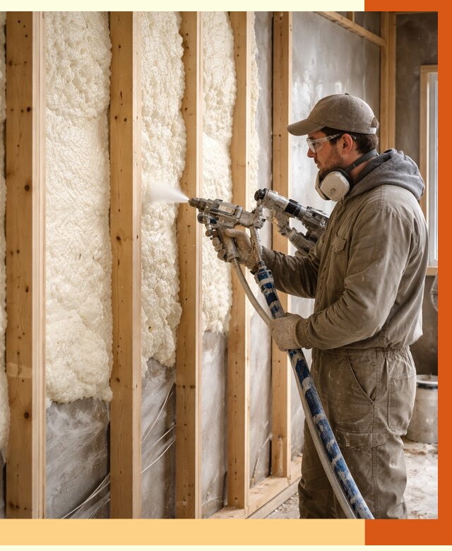 Утепление каркасной стены ППУ в Ноябрьске от 4305 руб./м2 под ключ | ТепломастерНбс