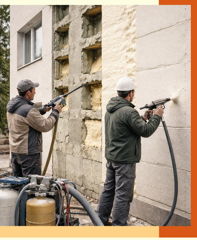 Заполнение пустот фасада в Ноябрьске от 4559 руб. — утепление пустот облицовки | ТепломастерНбс