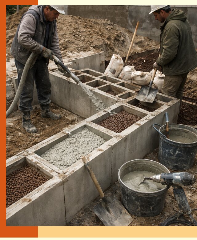 Заполнение полостей фундамента в Ноябрьске герметичным утеплением и повышением прочности