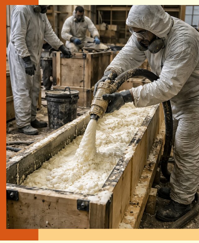 Заливка пенополиуретана в формы для утепления в Ноябрьске